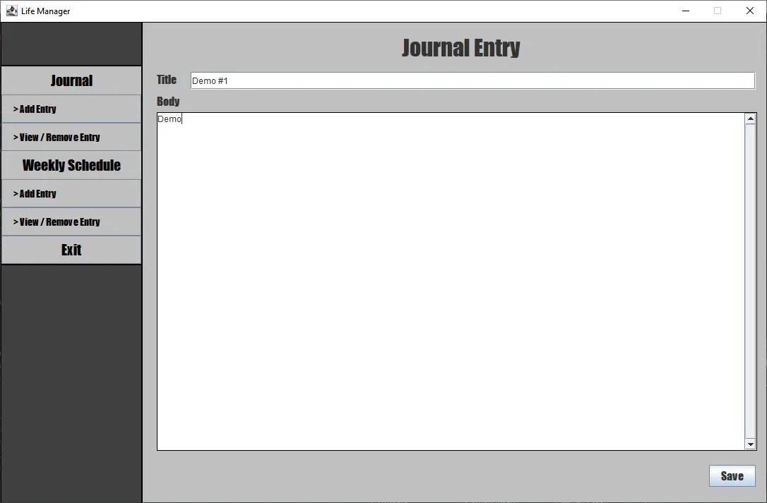 Life Manager Application Screenshot