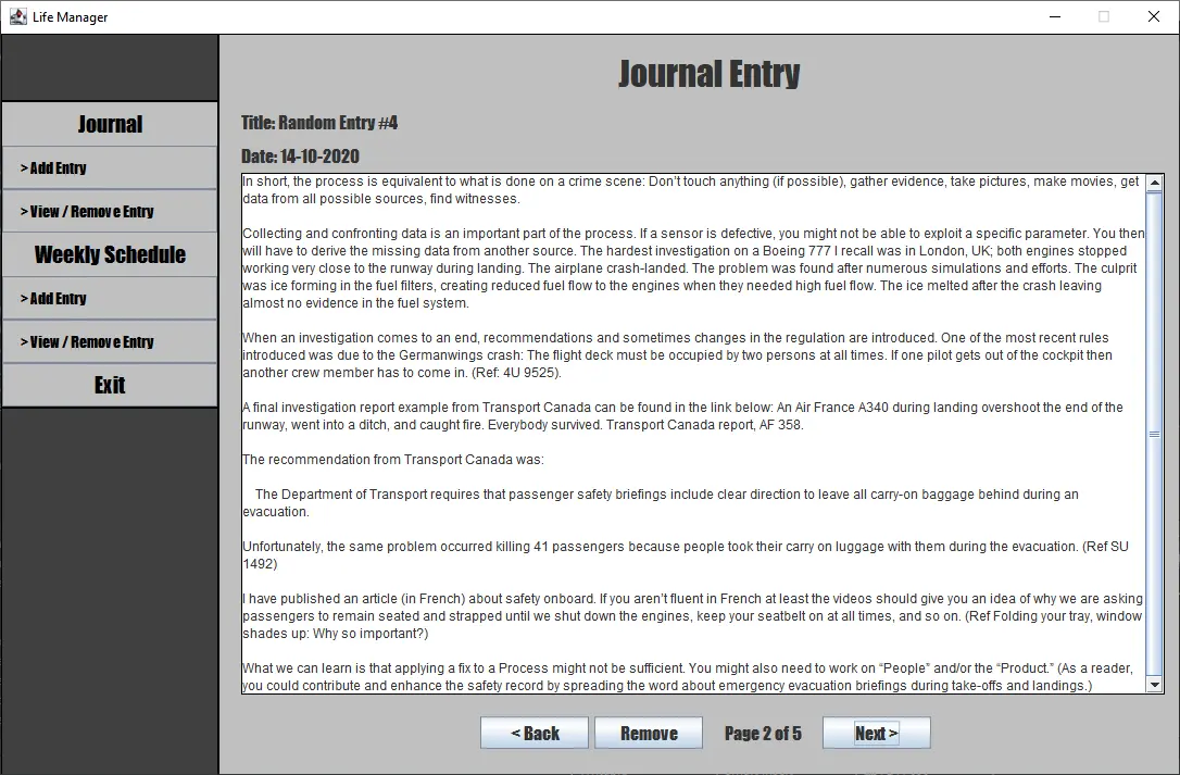 Life Manager Application Screenshot
