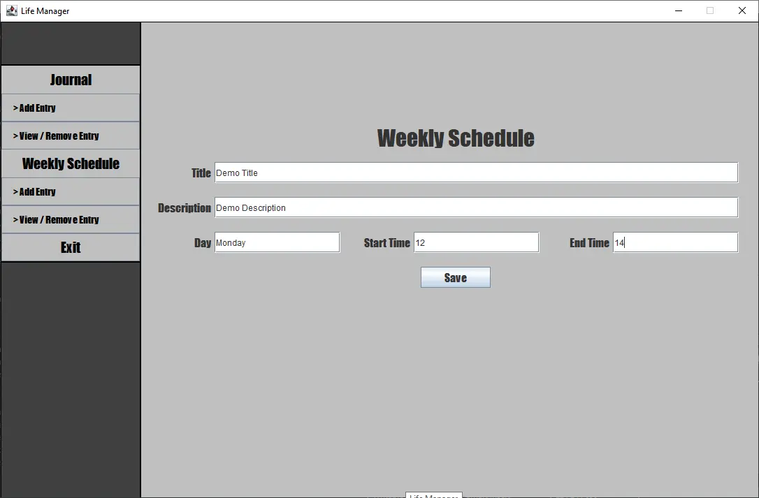 Life Manager Application Screenshot