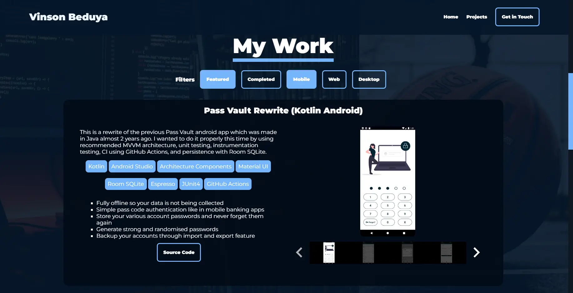 Screenshot of this portfolio website.