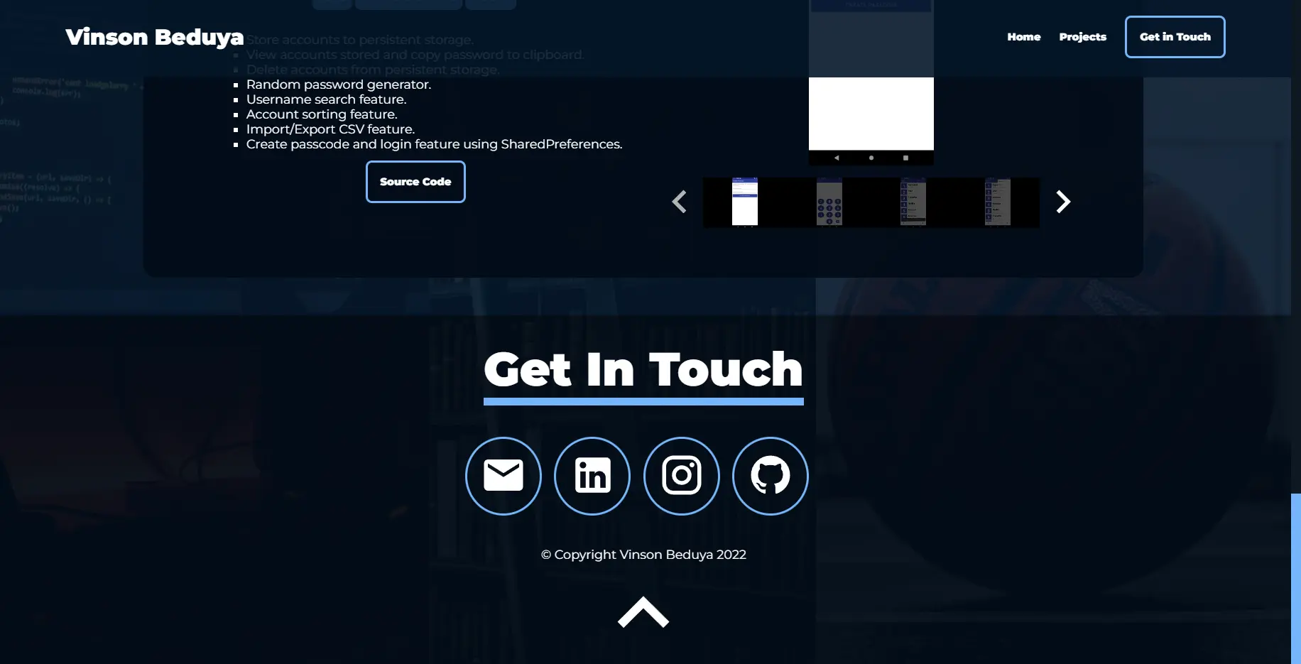 Screenshot of this portfolio website.