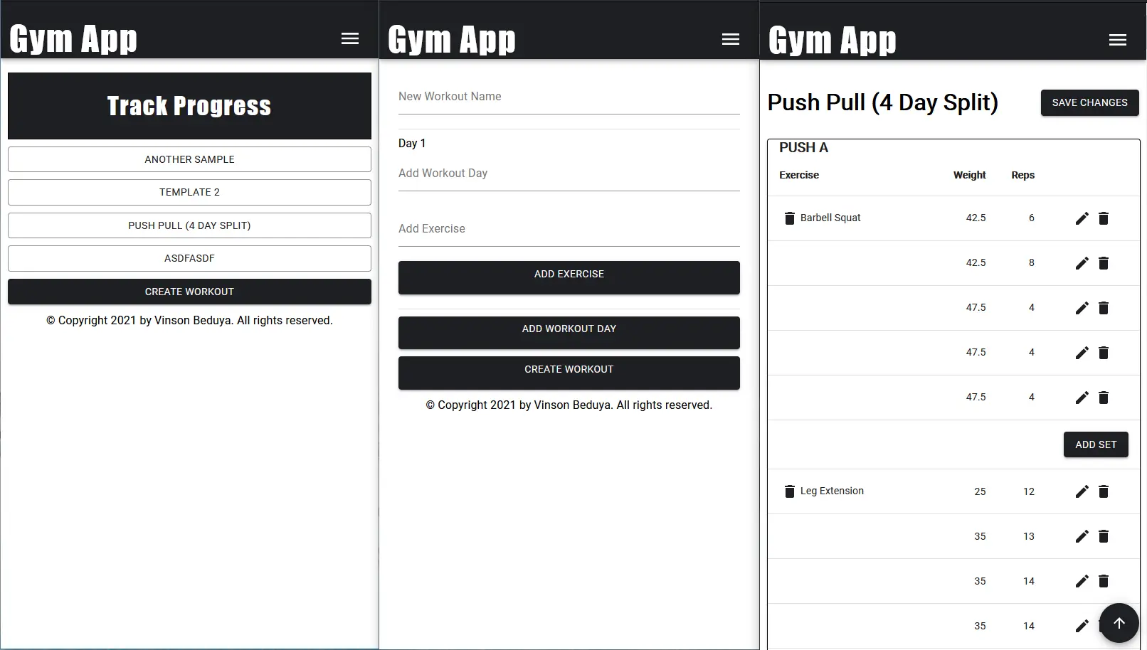 Gym tracker app screenshots